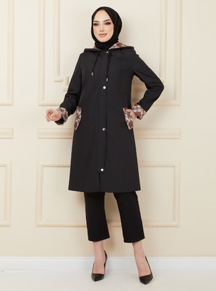 Black - Fully Lined - Trench Coat - Olcay