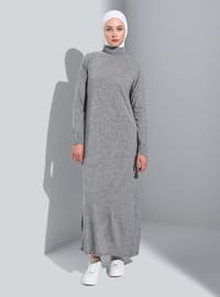 Gray - Unlined - Polo neck - Knit Dresses