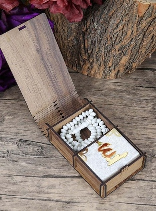 Mini Quran & White Crystal Rosary Tasbih İn Mini Wooden Box (13X7Cm)