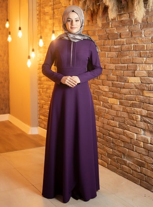 Purple - Unlined - Crew neck - Modest Evening Dress - Mimelisa