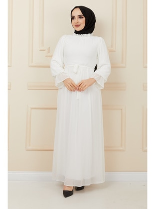 White - Fully Lined - Modest Dress - İmaj Butik