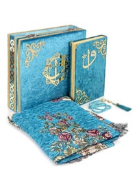 Velvet Covered Chest With Prayer Rug Quran Set Blue