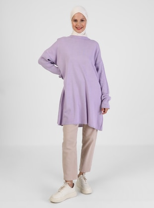 Relaxed Fit Crew Neck Sweater Tunic Soft Lilac
