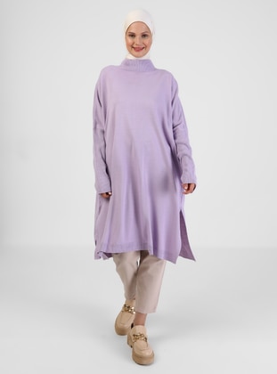 Lilac - Polo neck - Unlined - Knit Tunics - Refka