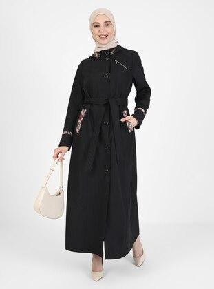 Black - Fully Lined - Crew neck - Trench Coat - Olcay