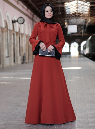 Dilek Hijab Evening Dress Kiremit