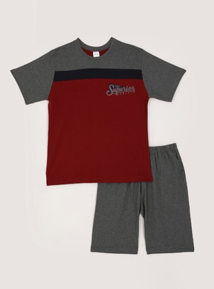 Maroon - Cotton - Men's Pyjama Sets - Fawn