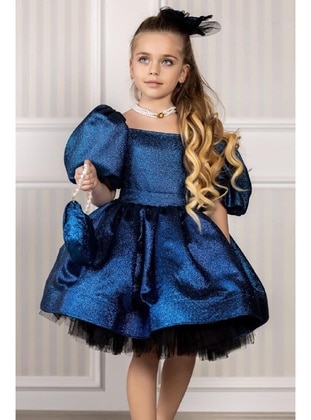 Cotton - Blue - Girls' Evening Dress - Riccotarz