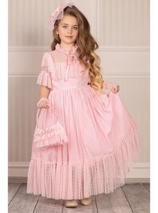 Cotton - Pink - Girls' Evening Dress - Riccotarz