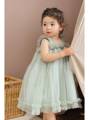 فستان بناتي ستايل الأميرة لحفلات عيد الميلاد -أخضر مائي