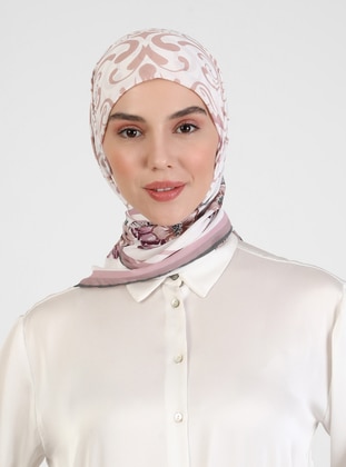 White - Dusty Rose - Printed - Scarf - Miray