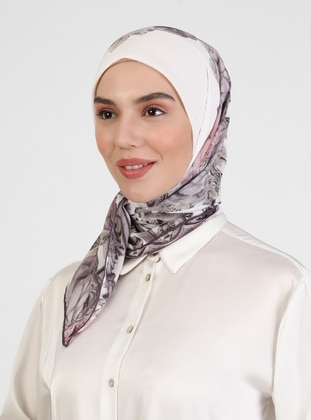 White - Lilac - Printed - Scarf - Miray