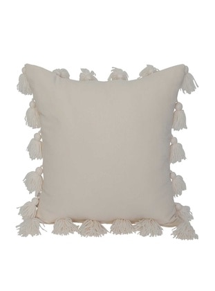 Decorative Cushion Cover With Big Fringes,Ecru,K 111