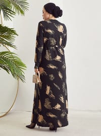 Patterned Modest Dress Black