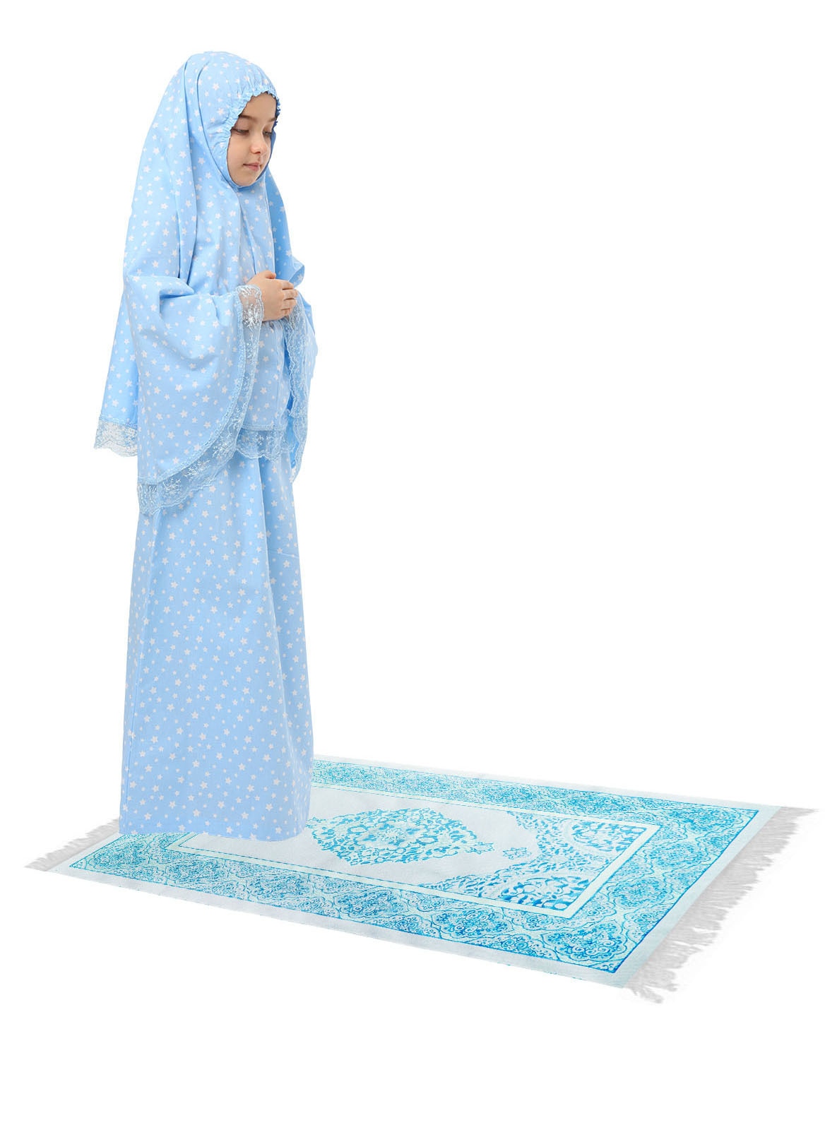 Blue - Cotton - Girls` Prayer Dress - OULABI MIR