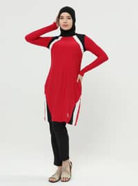 Red - Unlined - Full Coverage Swimsuit Burkini
