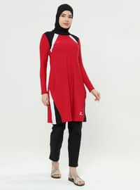 Red - Unlined - Full Coverage Swimsuit Burkini