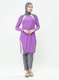 Lilac - Unlined - Full Coverage Swimsuit Burkini
