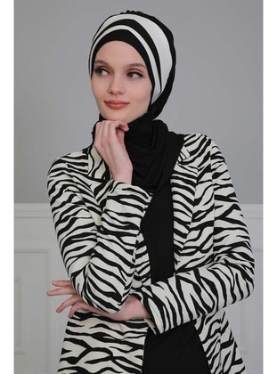 Combed Cotton Ready Made Turban Black Cream-Beige Instant Scarf