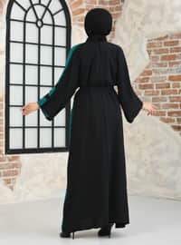 Two Color Sleeve Band Garni Abaya Black Emerald