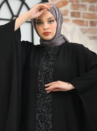 Black - Unlined - Crew neck - Abaya