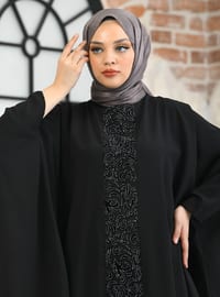 Black - Unlined - Crew neck - Abaya