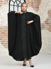 Black - Unlined - Crew neck - Abaya