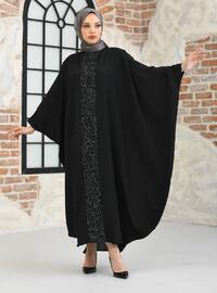 Black - Unlined - Crew neck - Abaya