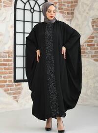 Black - Unlined - Crew neck - Abaya