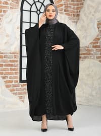 Black - Unlined - Crew neck - Abaya