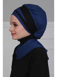 Combed Cotton Ready Made Turban Sax Black Instant Scarf