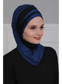 Combed Cotton Ready Made Turban Sax Black Instant Scarf