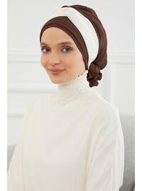 Design Chiffon Instant Hijab Brown Cream-Beige Instant Scarf