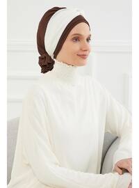 Design Chiffon Instant Hijab Brown Cream-Beige Instant Scarf