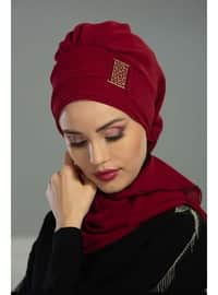 Design Chiffon Ready Turban Burgundy With Gold Accessories Instant Scarf