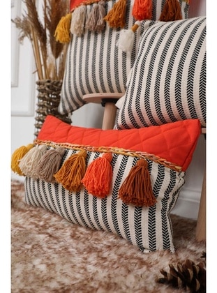 Rectangular Multicolor Fringed Cushion Cover,Orange Chequered Pattern,K 210