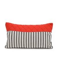 Rectangular Multicolor Fringed Cushion Cover,Orange Chequered Pattern,K 210
