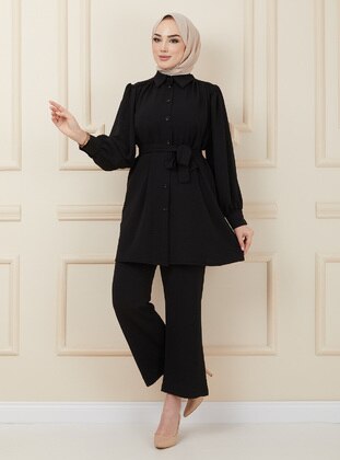 Black - Unlined - Point Collar - Suit - Olcay