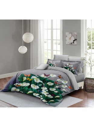 Gray - Cotton - Duvet Set: 2 Pillowcases & 1 Duvet Cover - Monohome