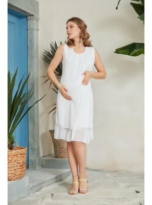 White - Maternity Dress - IŞŞIL