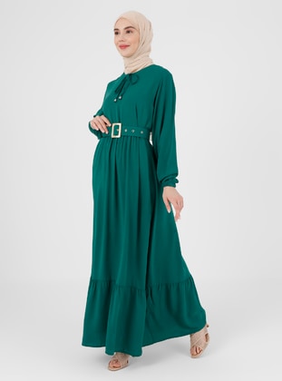 Belt Detailed Dress Emerald Green