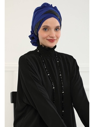 Shiny Sequined Special Design Chiffon Instant Hijab,Sax Black,Ht 47P Instant Scarf