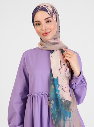 Rose Painting Patterned Shawl Lilac
