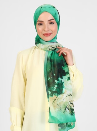 Rose Painting Patterned Shawl Green