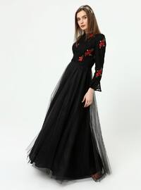 Fully Lined - Black - Crew neck - Fully Lined - Crew neck - Modest Evening Dress