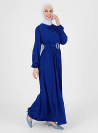 Belt Detailed Dress Sax Blue