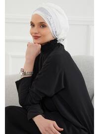 Shiny Sequined Special Design Chiffon Instant Hijab,Off White Silver,Ht 47P Instant Scarf