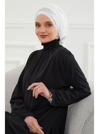 Shiny Sequined Special Design Chiffon Instant Hijab,Off White Silver,Ht 47P Instant Scarf
