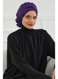 Shiny Sequined Special Design Chiffon Instant Hijab,Purple Black,Ht 47P Instant Scarf