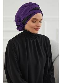 Shiny Sequined Special Design Chiffon Instant Hijab,Purple Black,Ht 47P Instant Scarf